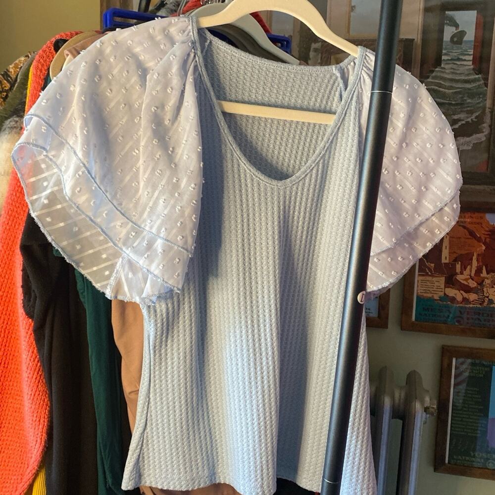 SHEIN ribbed top with double layered swiss dot sleeves